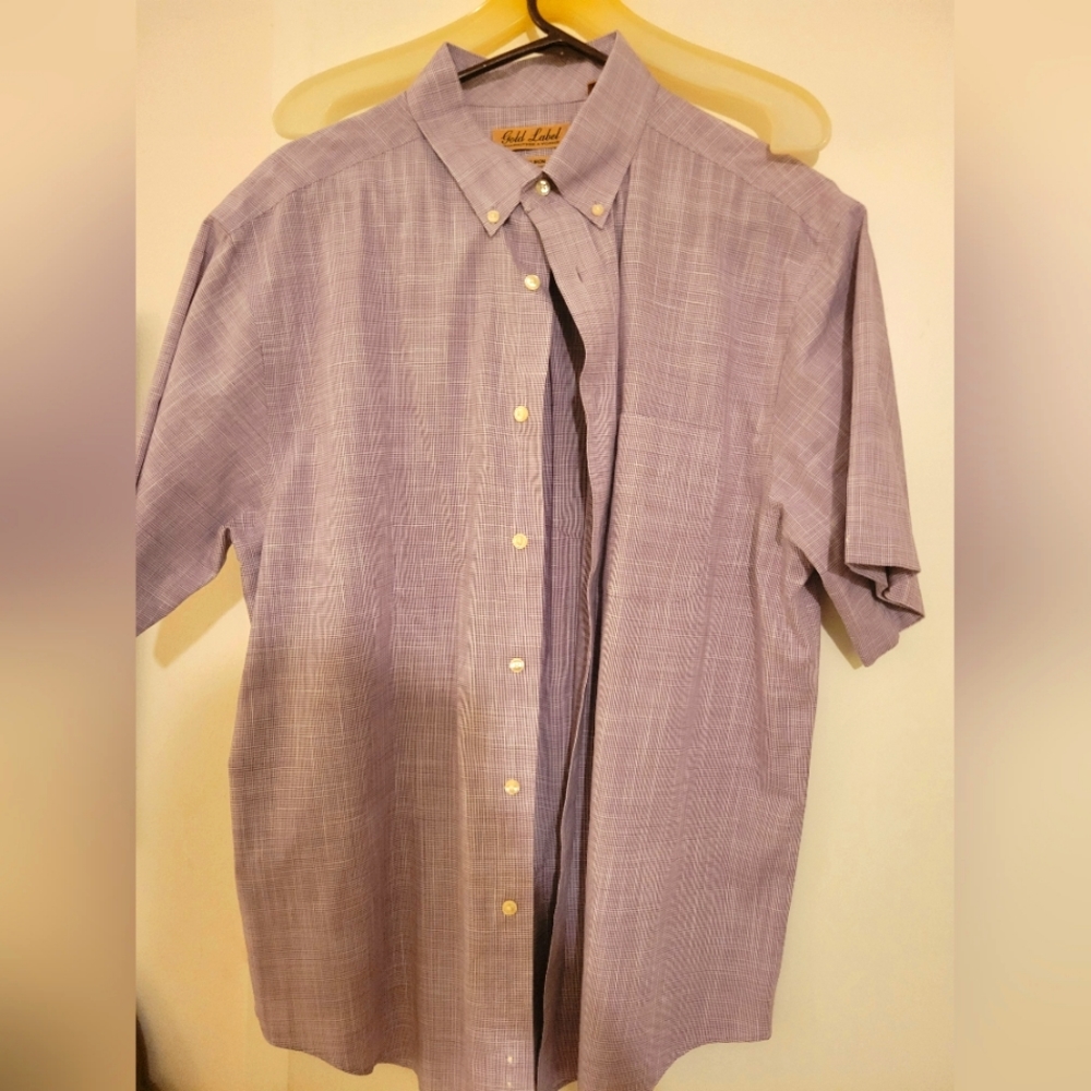 Roundtree and Yorke button up short sleeve shirt, large, fuchsia and white